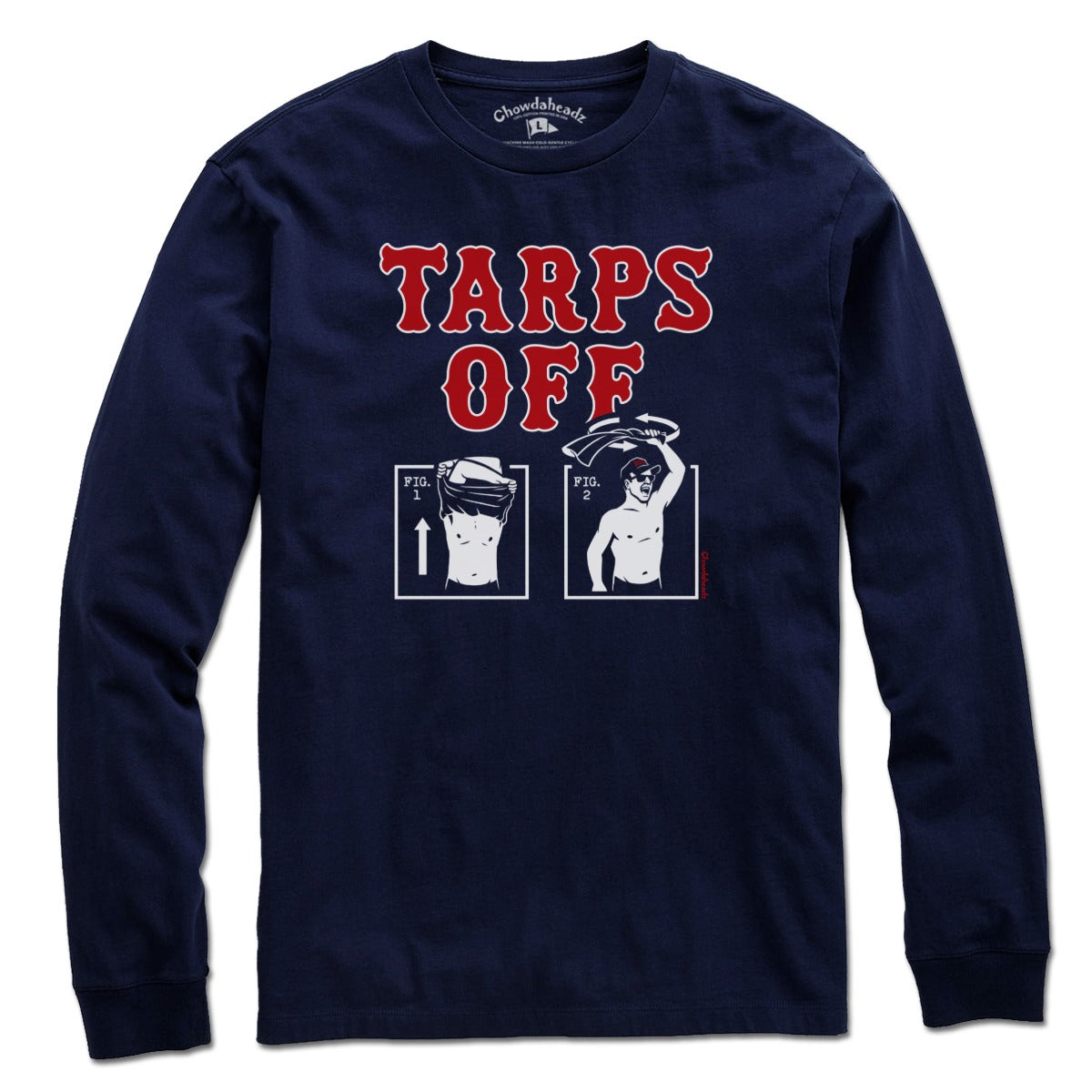 Long Sleeve in Navy with Tarps Off Boston baseball graphic