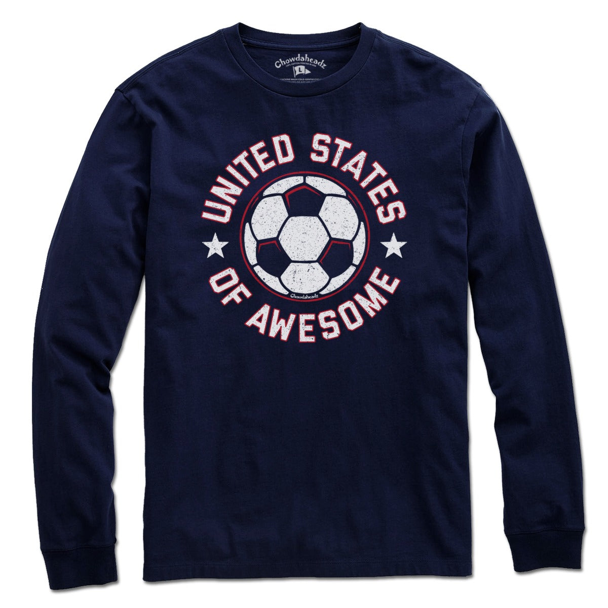 Long Sleeve in Navy with United States of Awesome Soccer patriotic footy graphic