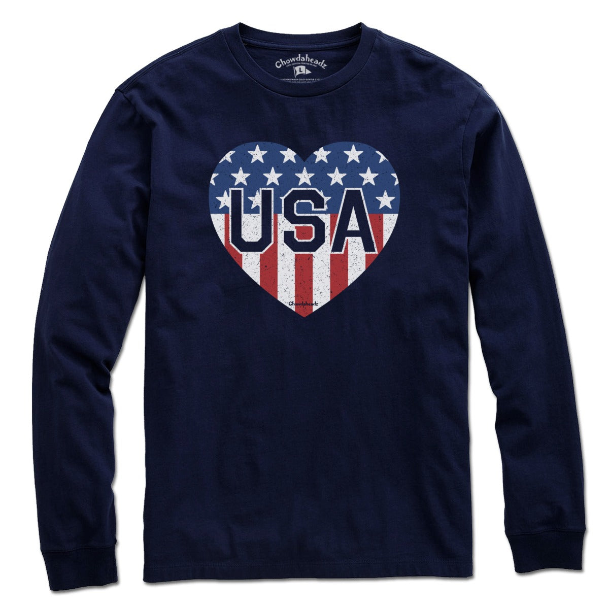 Long Sleeve in Navy with USA Heart stars and stripes graphic