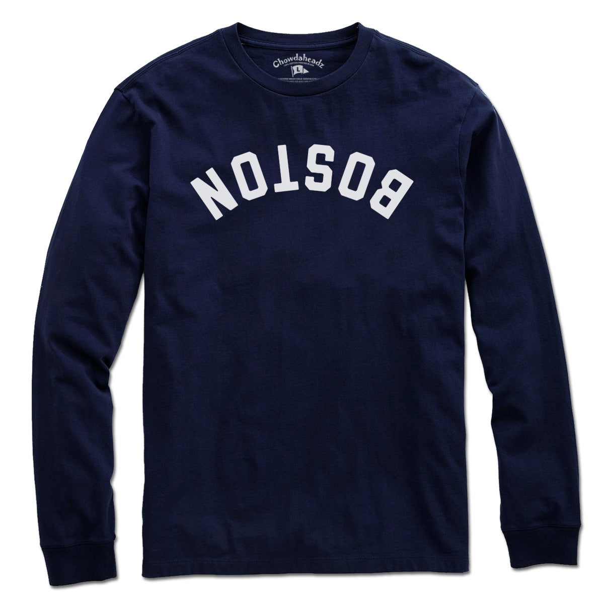 Upside Down Arch long sleeve t-shirt in navy — Boston flipped arch long sleeve