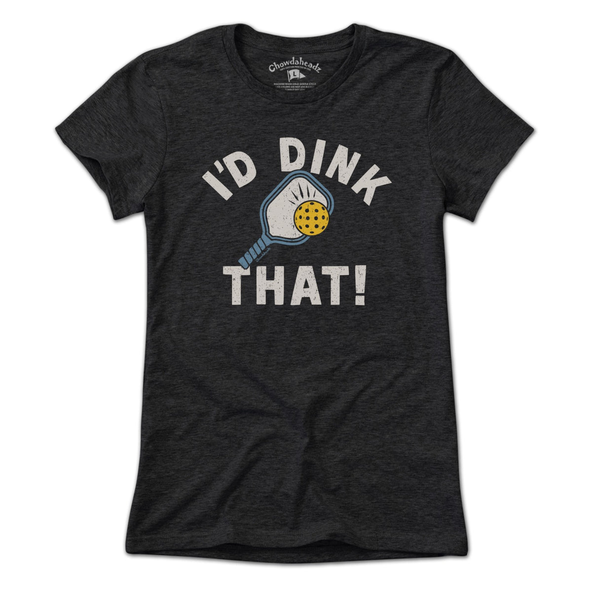 I'd Dink That pickleball ladies t-shirt in charcoal — women's pickleball tee