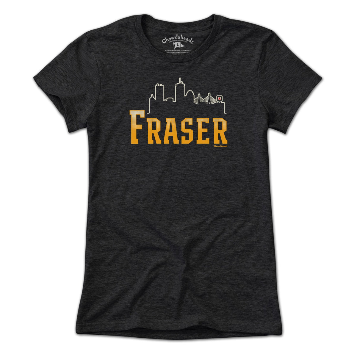 Fraser Boston Skyline Logo Women's Tee in Charcoal featuring iconic Hub skyline design