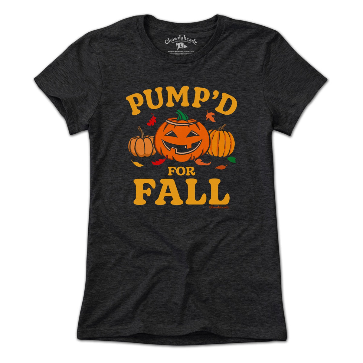 Ladies Tee in Charcoal with Pump'd For Fall Pumpkins graphic