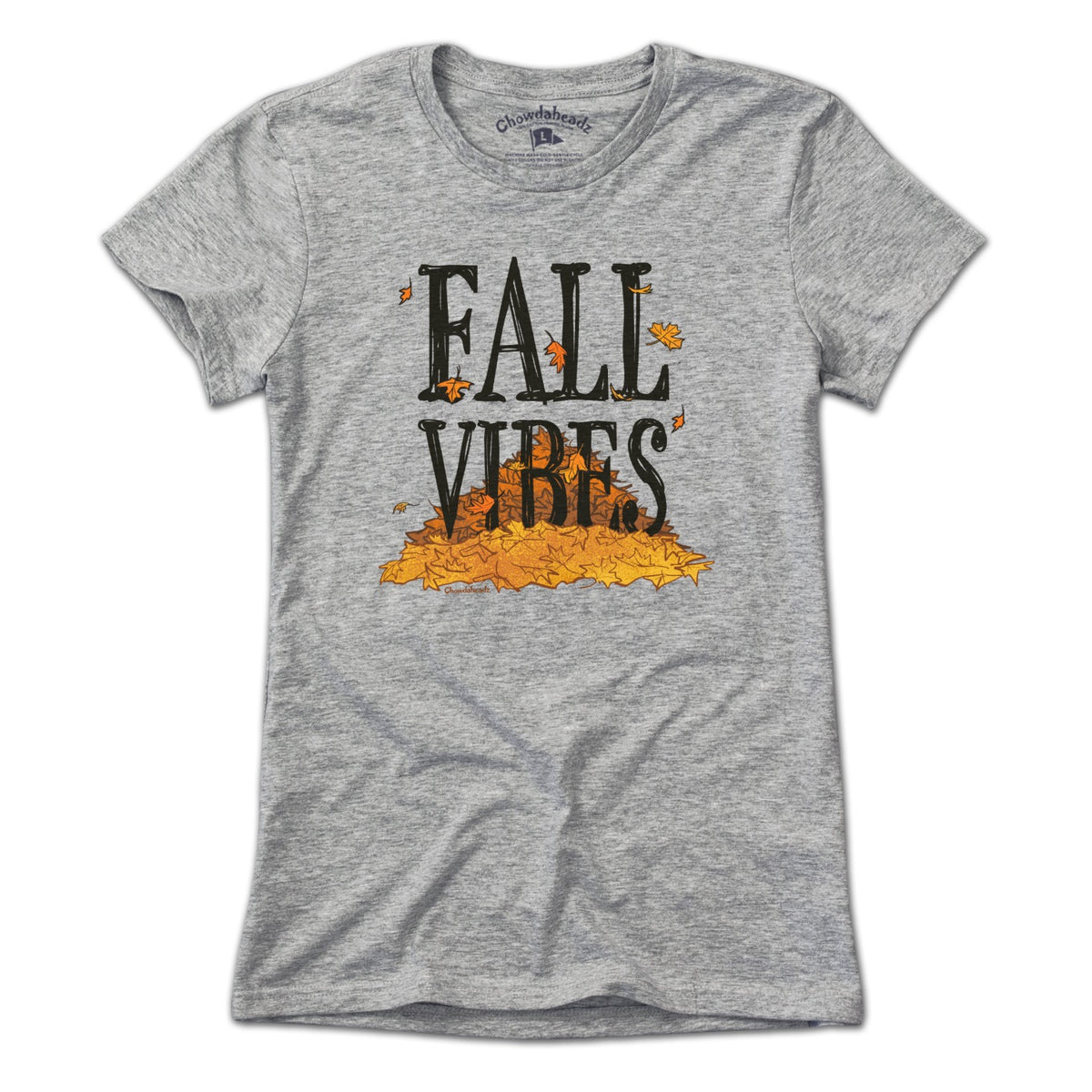 Ladies Tee in Gray with Fall Vibes New England autumn graphic