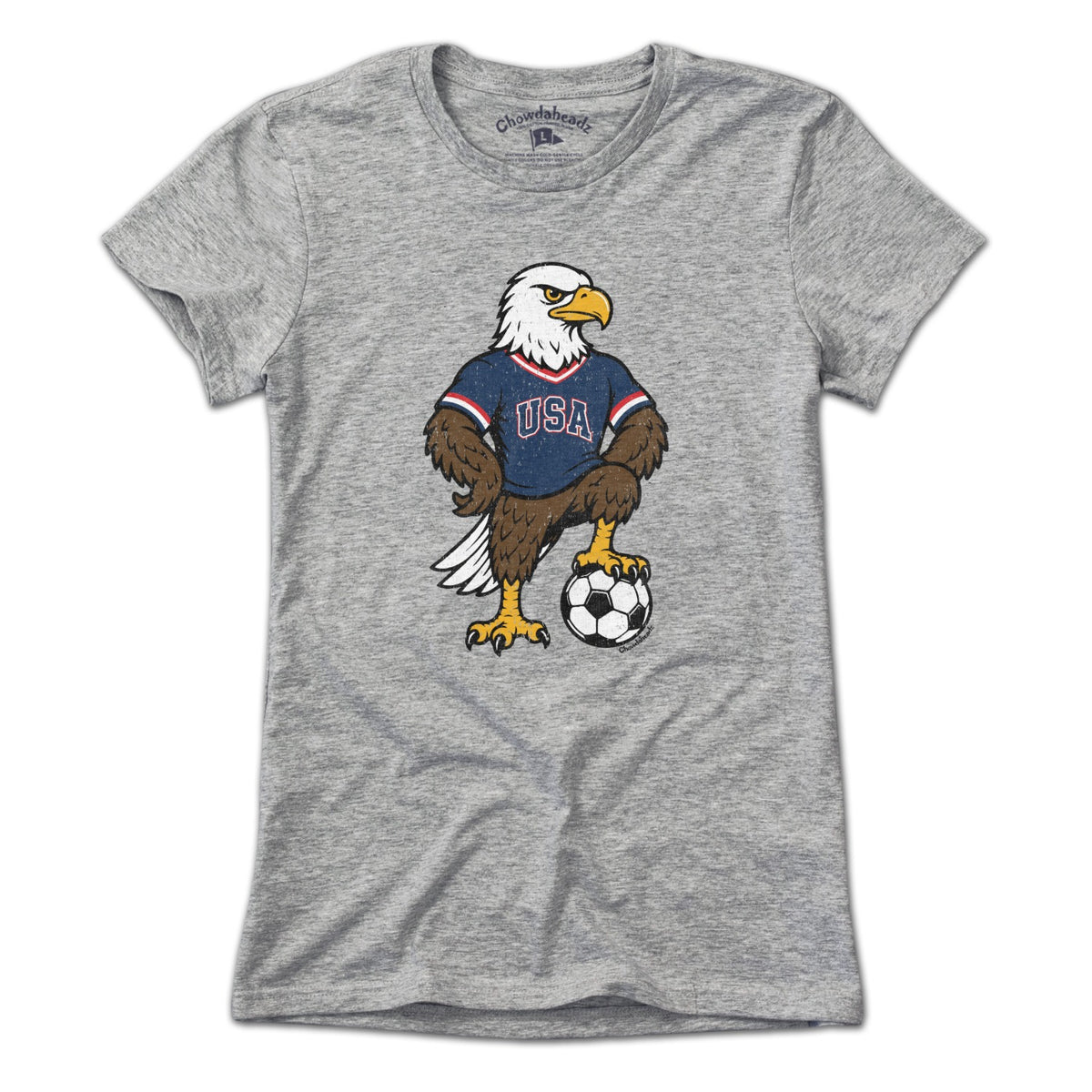 Ladies Tee in Gray with USA Soccer Eagle Mascot graphic
