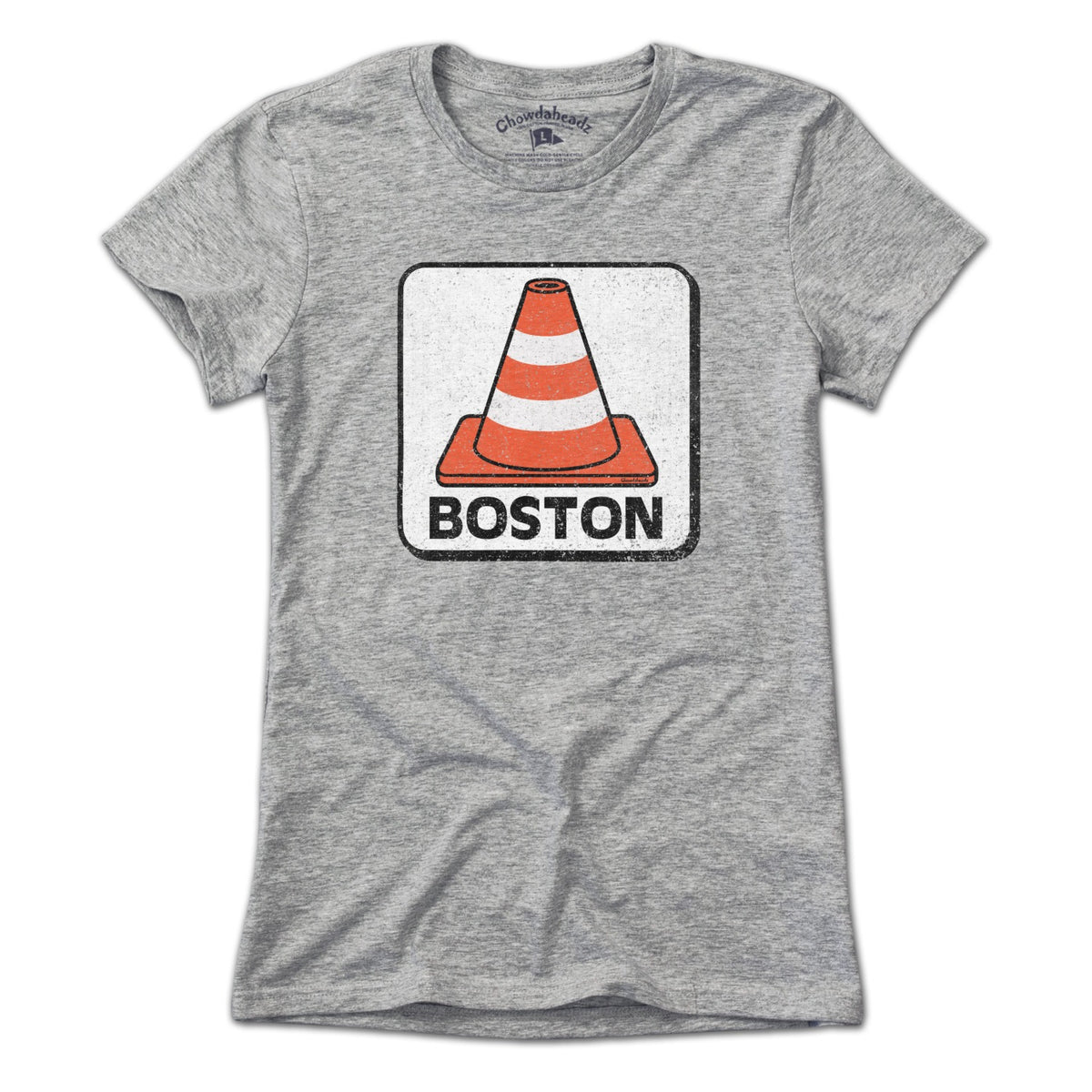 Ladies Tee in Gray with Boston Traffic Cone construction graphic