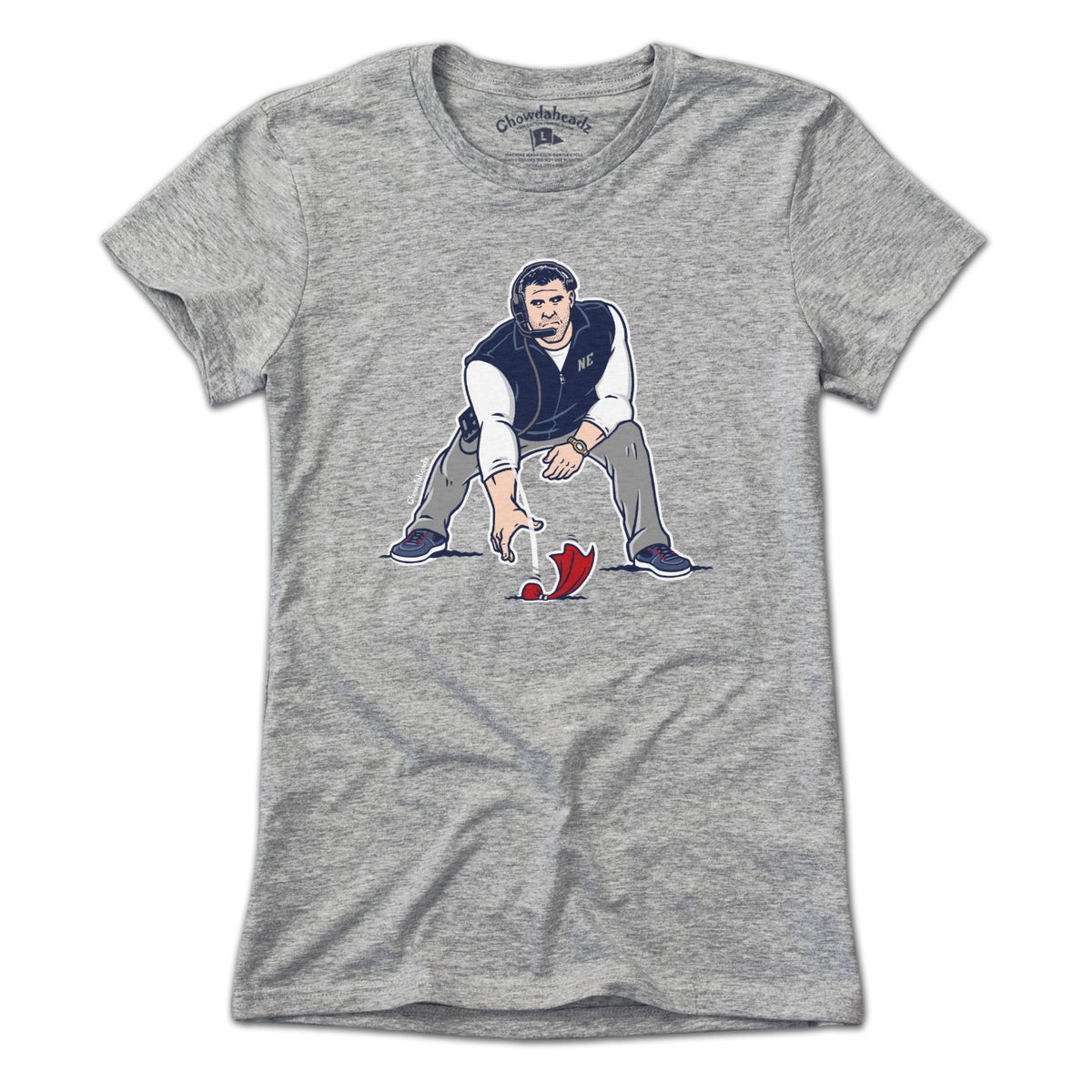 Ladies Tee in Gray with Three Point Stance Coach New England football graphic