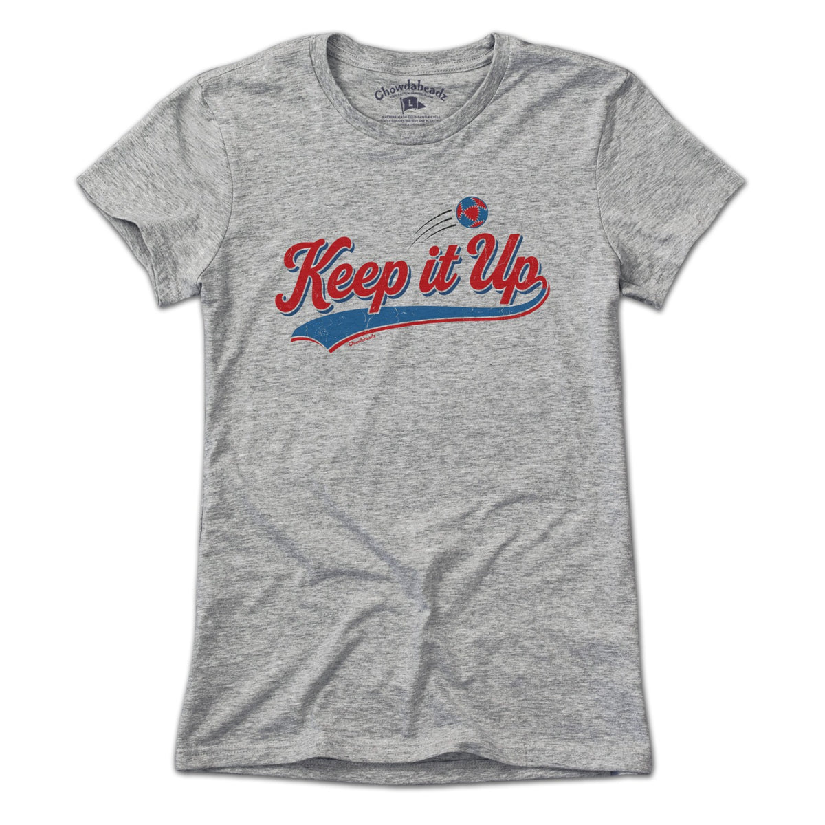 Keep It Up Hacky Sack ladies t-shirt in gray — retro women's tee