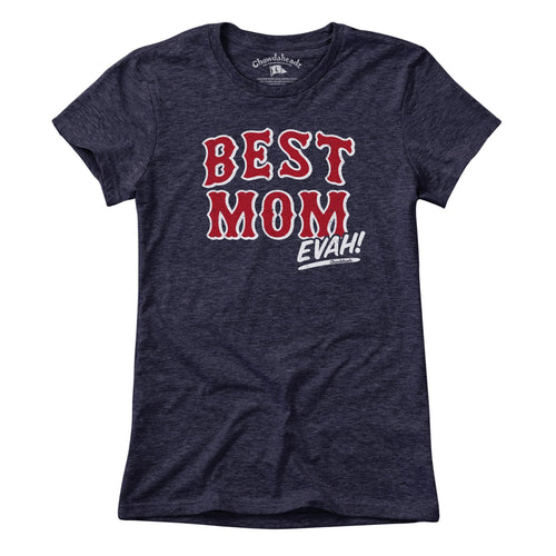 Women's Tee Best Mom Evah Home Team baseball t-shirt in Heather Blue