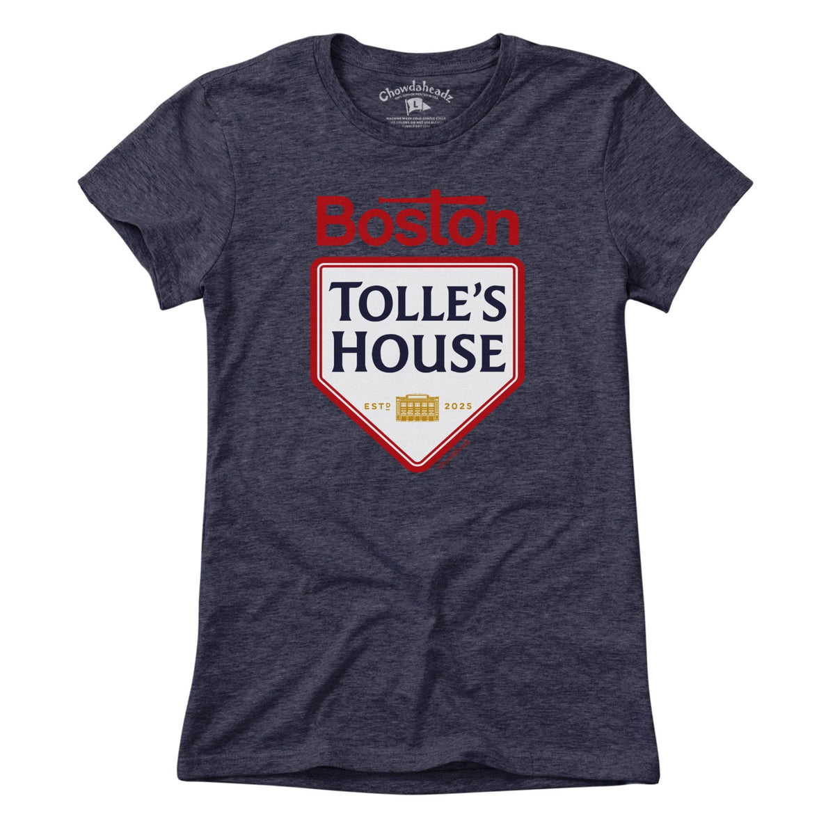Ladies Tee in Heather Blue with Tolle's House Boston Baseball #70 graphic