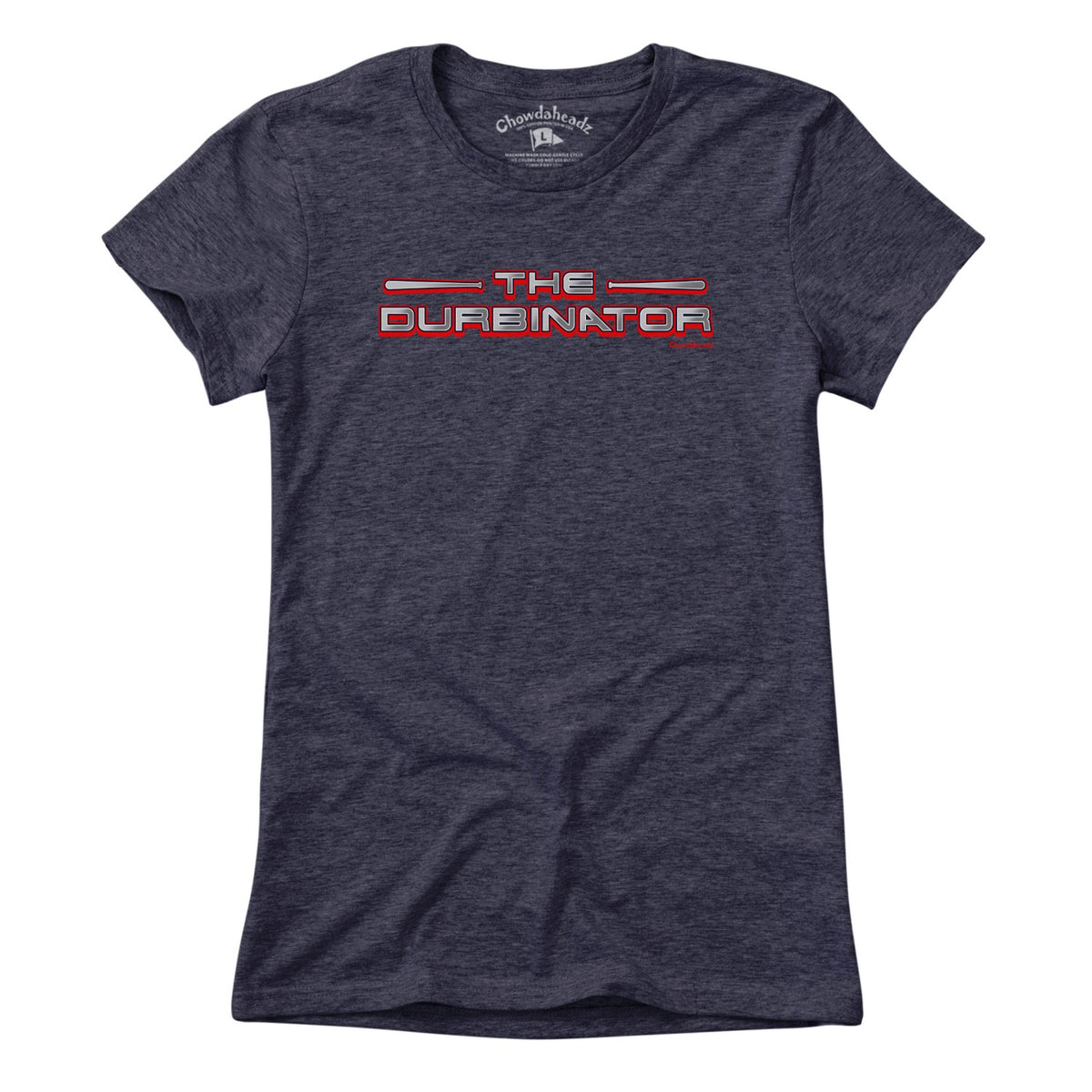 Ladies Tee in Heather Blue with The Durbinator Boston Baseball graphic