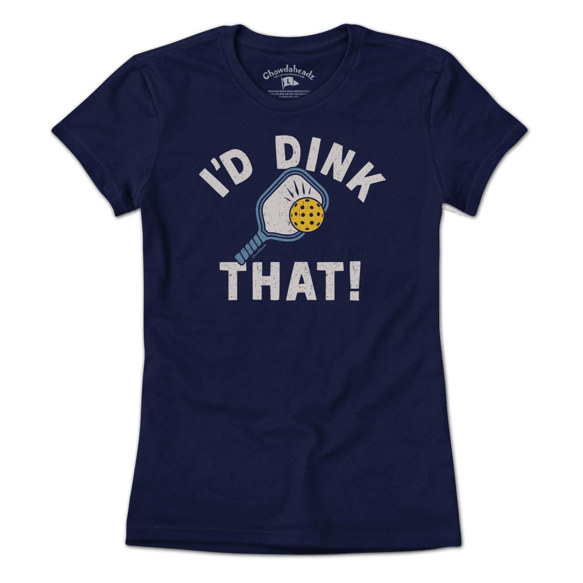 I'd Dink That pickleball ladies t-shirt in navy — women's pickleball tee