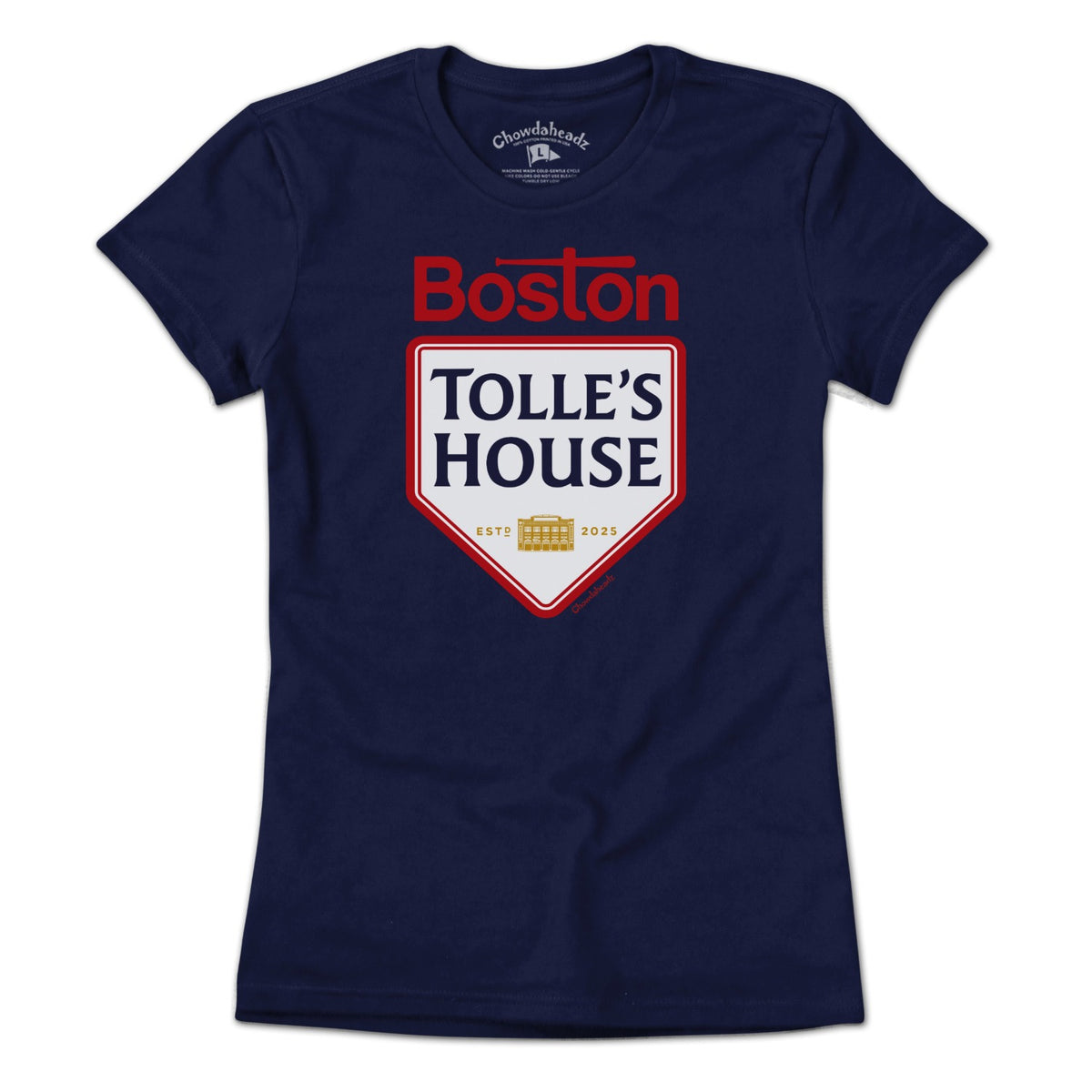 Ladies Tee in Navy with Tolle's House Boston Baseball #70 graphic