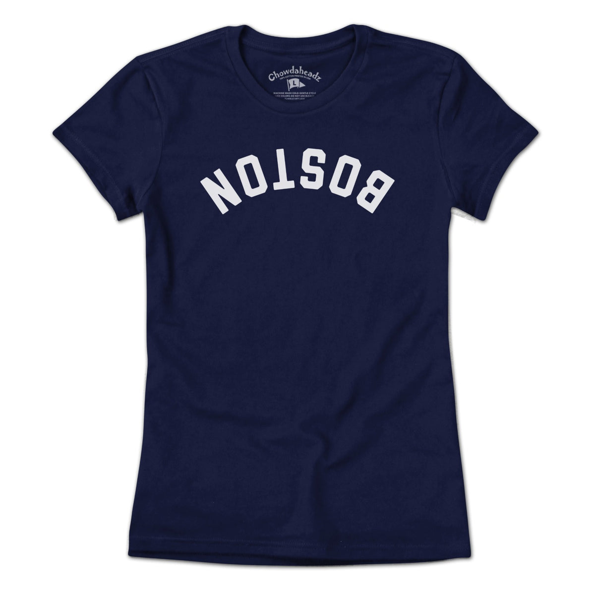 Upside Down Arch women’s t-shirt in navy — Boston flipped arch ladies tee