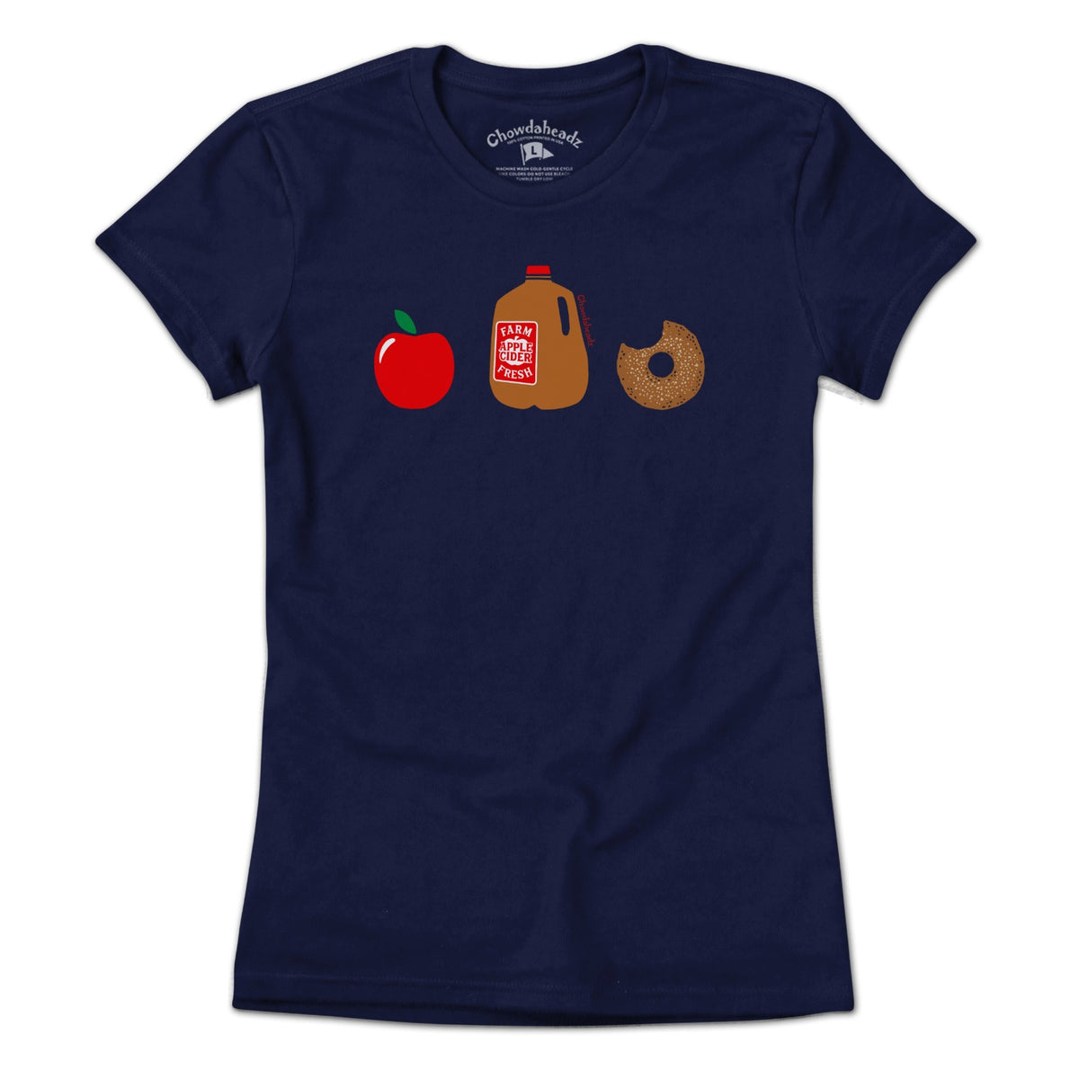 Women's Tee apple cider donut graphic tee in Navy - New England autumn apparel