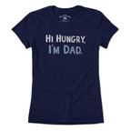Ladies Tee in Navy with Hi Hungry I'm Dad vintage distressed dad joke graphic