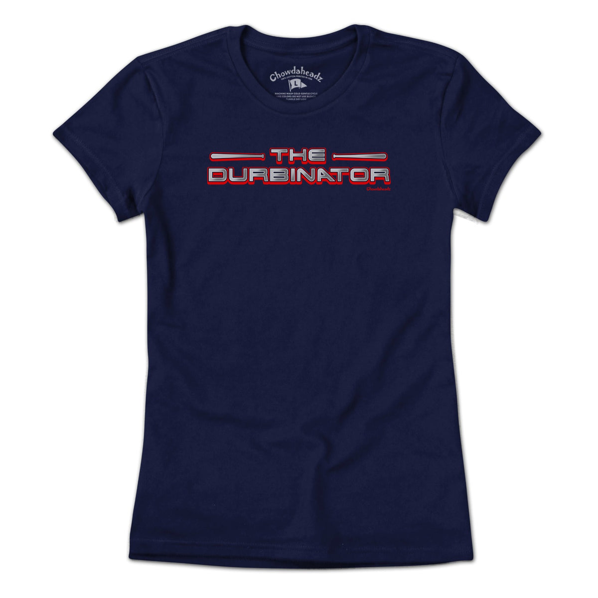 Ladies Tee in Navy with The Durbinator Boston Baseball graphic