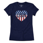 Ladies Tee in Navy with USA Heart stars and stripes graphic