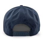 Back of navy USA Boston Block B Skyline performance hat with adjustable closure