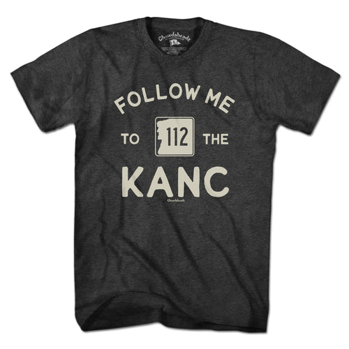 Men's Tee in Charcoal with Follow Me To The Kanc New Hampshire Route 112 graphic