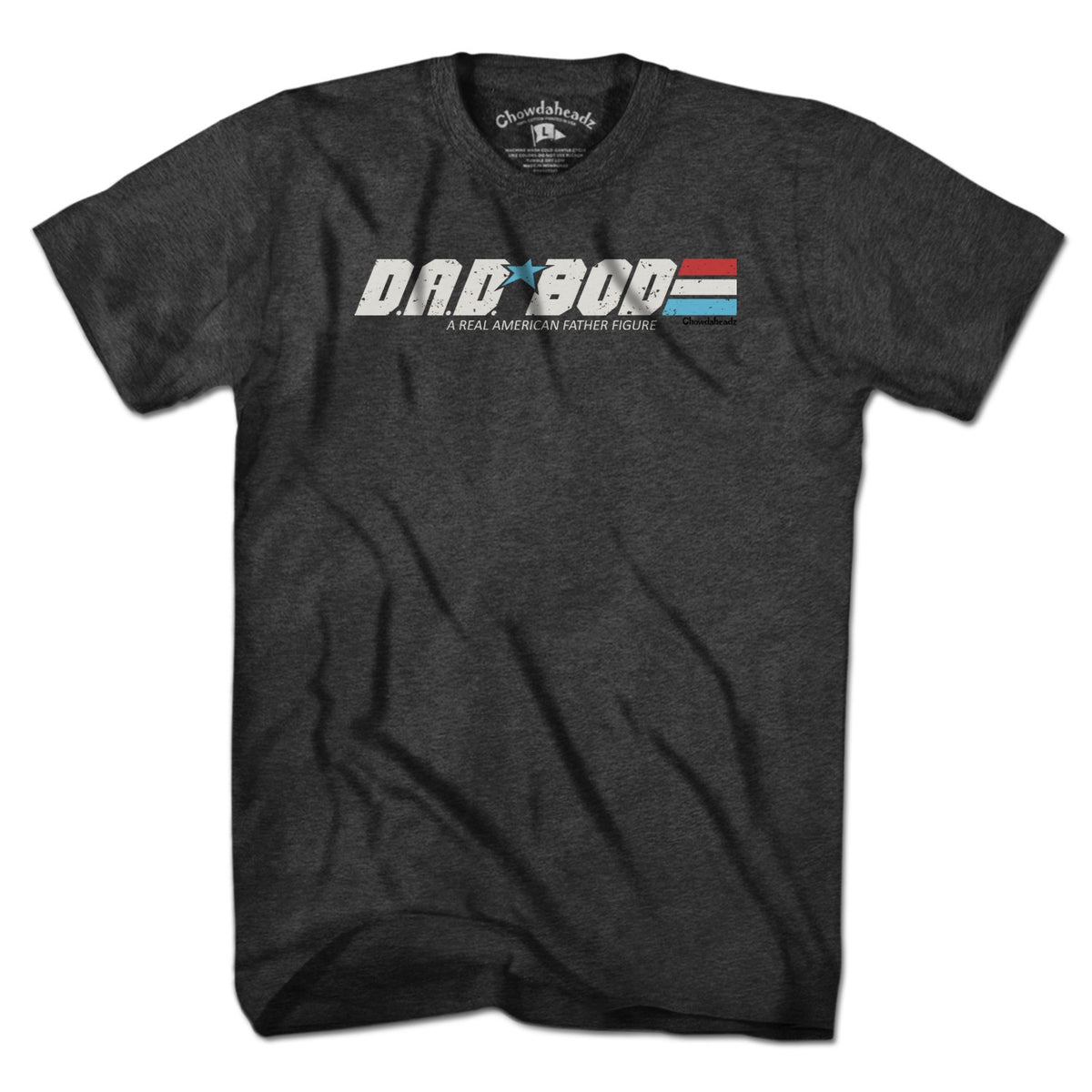 Men's Tee in Charcoal with D.A.D. BOD A Real American Figure graphic