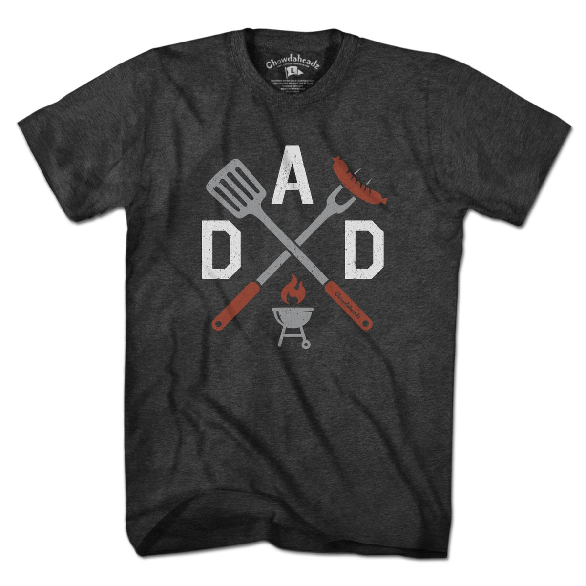 Men's Tee in Charcoal with DAD Grill Icons backyard BBQ graphic