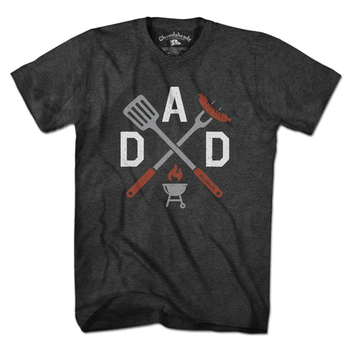 Men's Tee in Charcoal with DAD Grill Icons backyard BBQ graphic