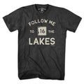 Men's Tee in Charcoal with Follow Me To The Lakes New Hampshire graphic
