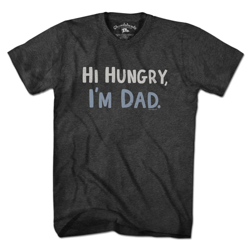 Men's Tee in Charcoal with Hi Hungry I'm Dad vintage distressed dad joke graphic