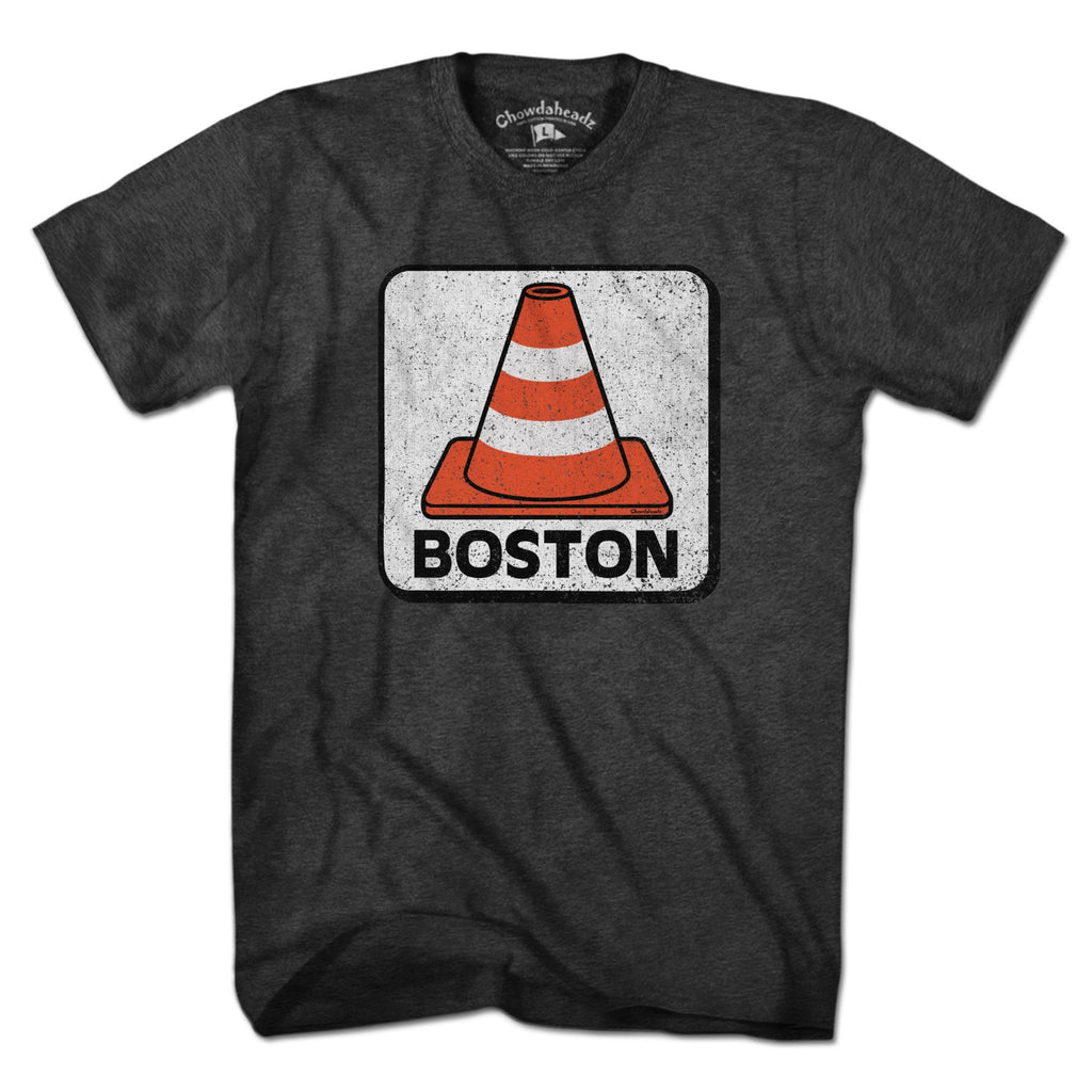 Men's Tee in Charcoal with Boston Traffic Cone construction graphic