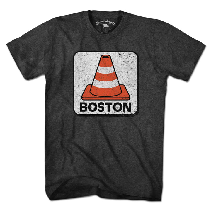 Men's Tee in Charcoal with Boston Traffic Cone construction graphic