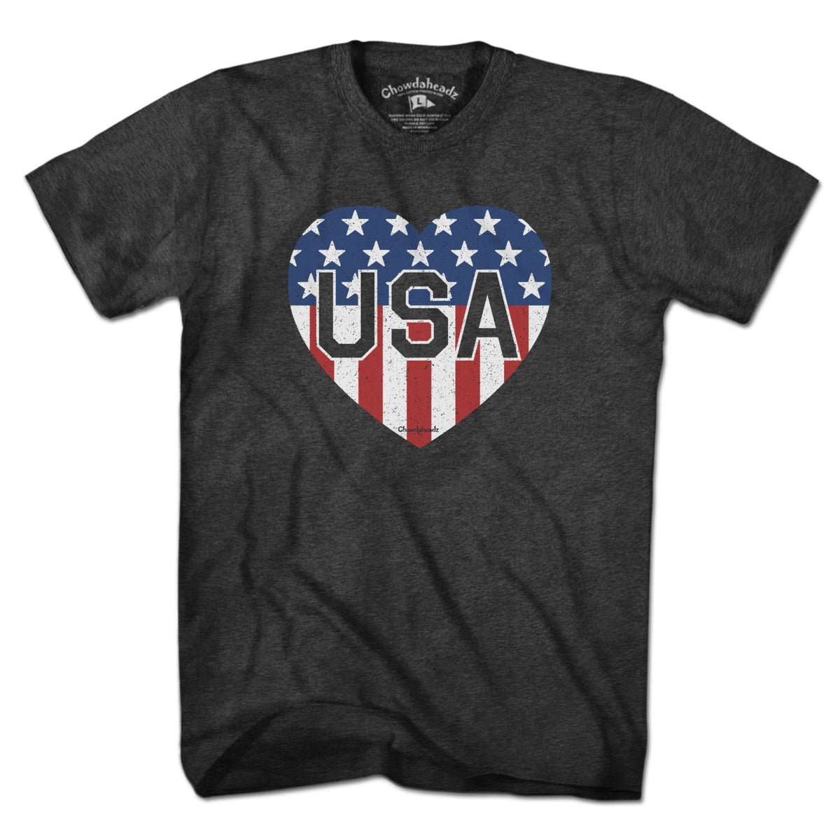 Men's Tee in Charcoal with USA Heart stars and stripes graphic