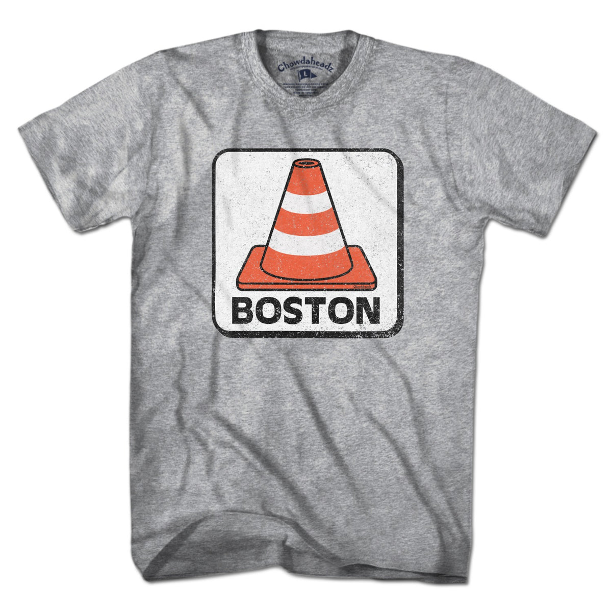 Men's Tee in Gray with Boston Traffic Cone construction graphic