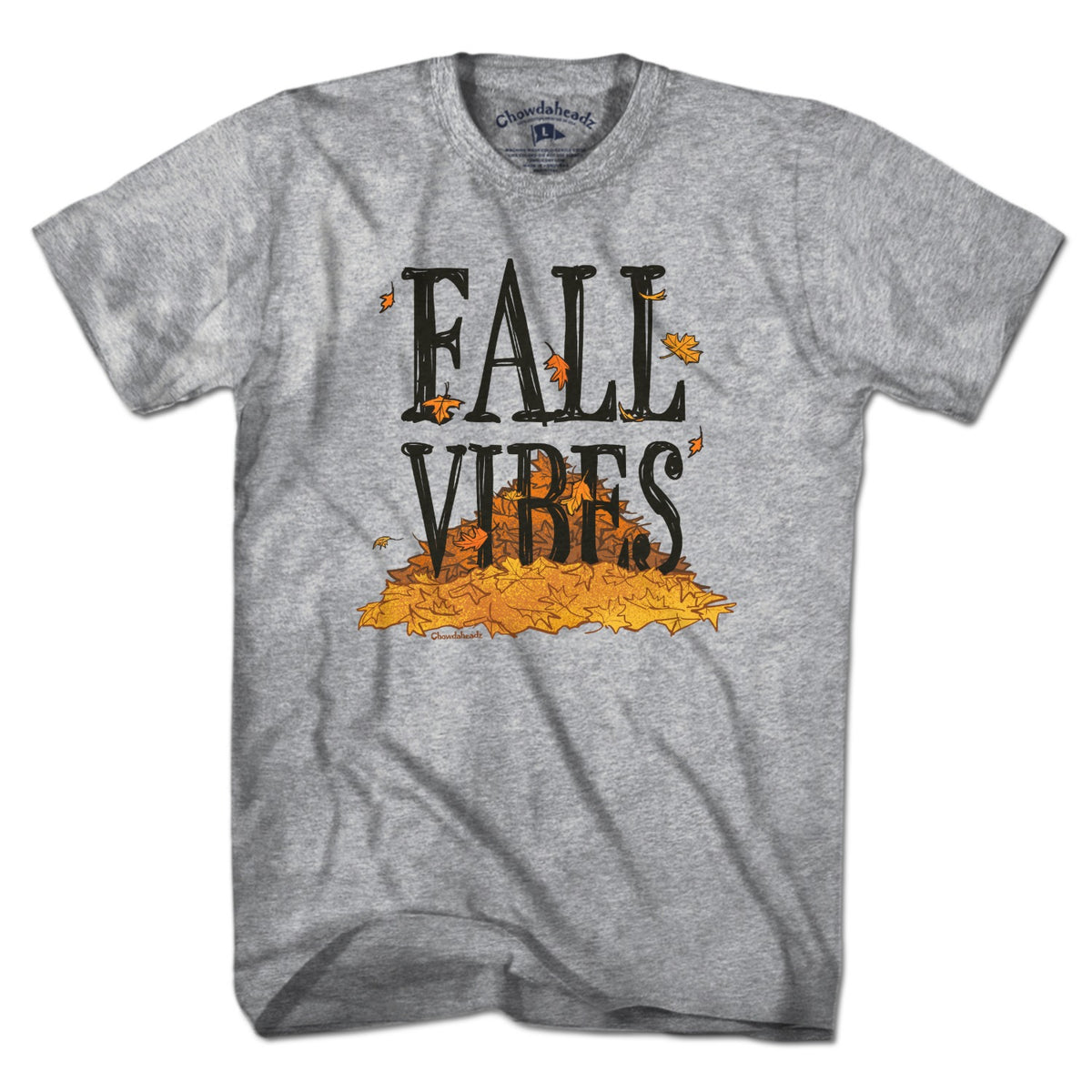 Men's Tee in Gray with Fall Vibes New England autumn graphic