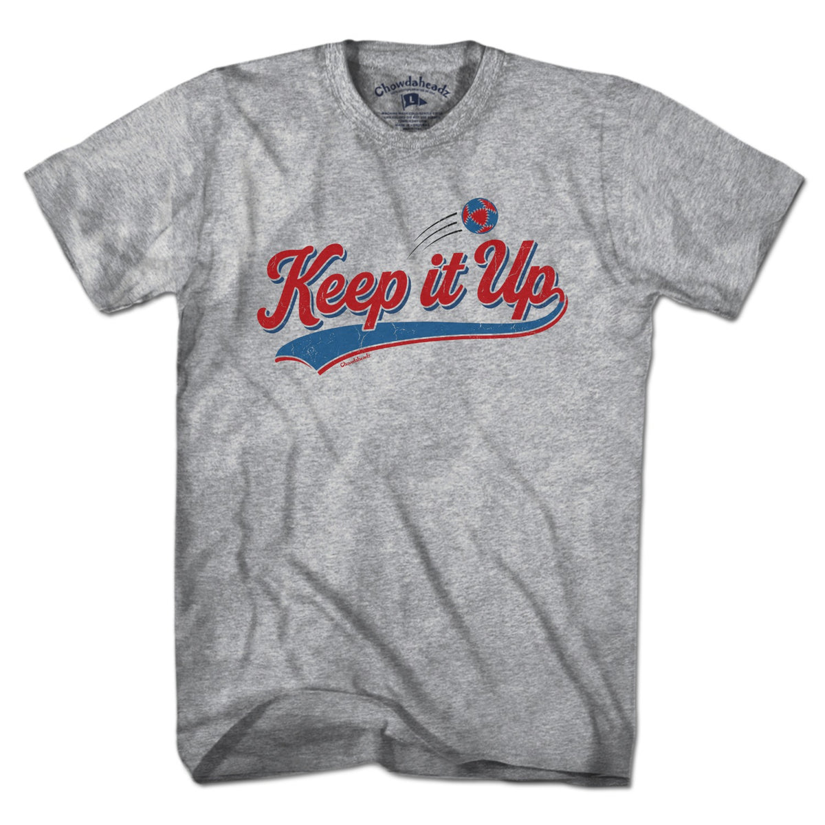 Keep It Up Hacky Sack t-shirt in gray — retro hacky sack tee