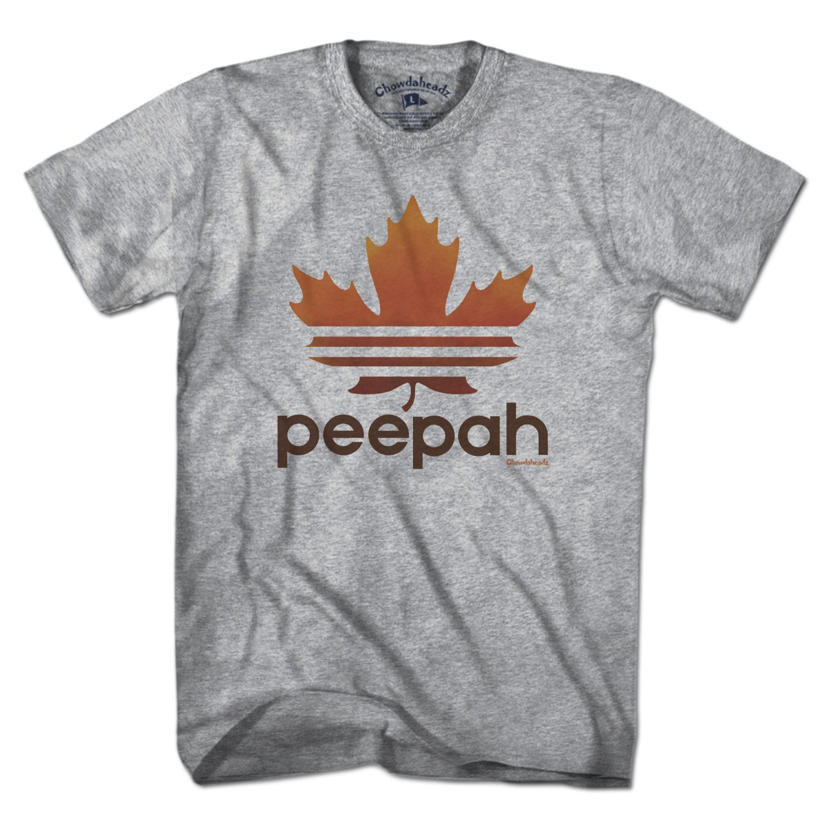 Men's Tee in Gray with Leaf Peepah New England fall foliage graphic