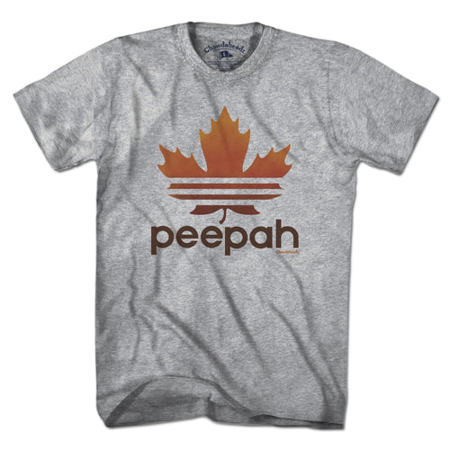 Men's Tee in Gray with Leaf Peepah New England fall foliage graphic