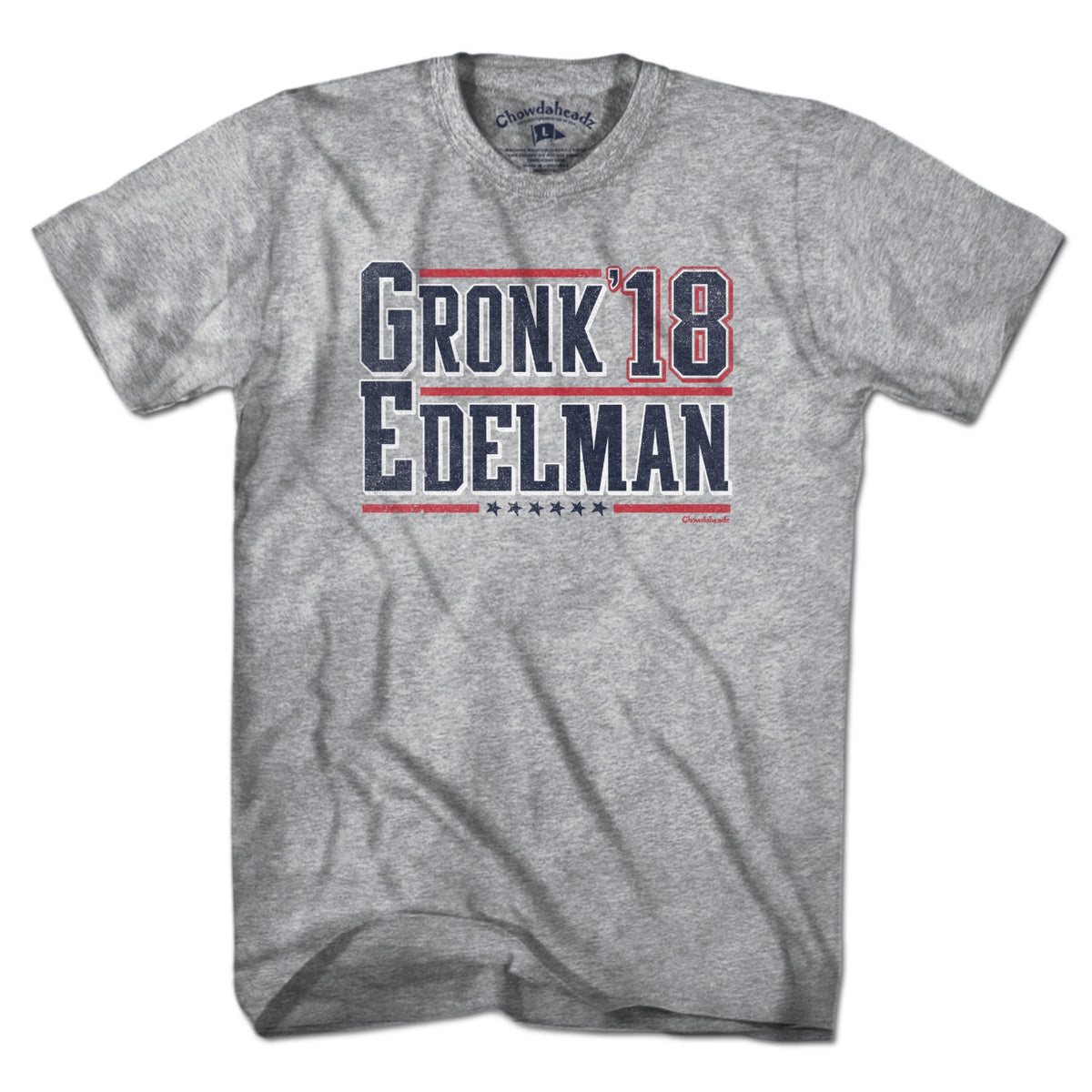 Men's Tee in Gray with Gronk Edelman '18 New England football legends graphic