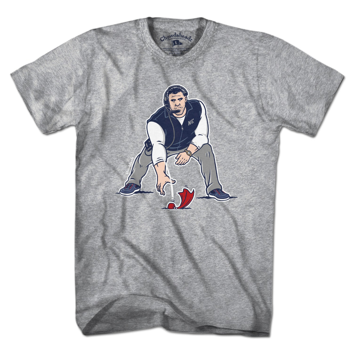 Men's Tee in Gray with Three Point Stance Coach New England football graphic