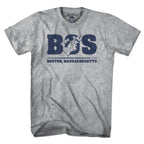 Men's Tee in Gray with BOS Boston Neighborhoods Map graphic