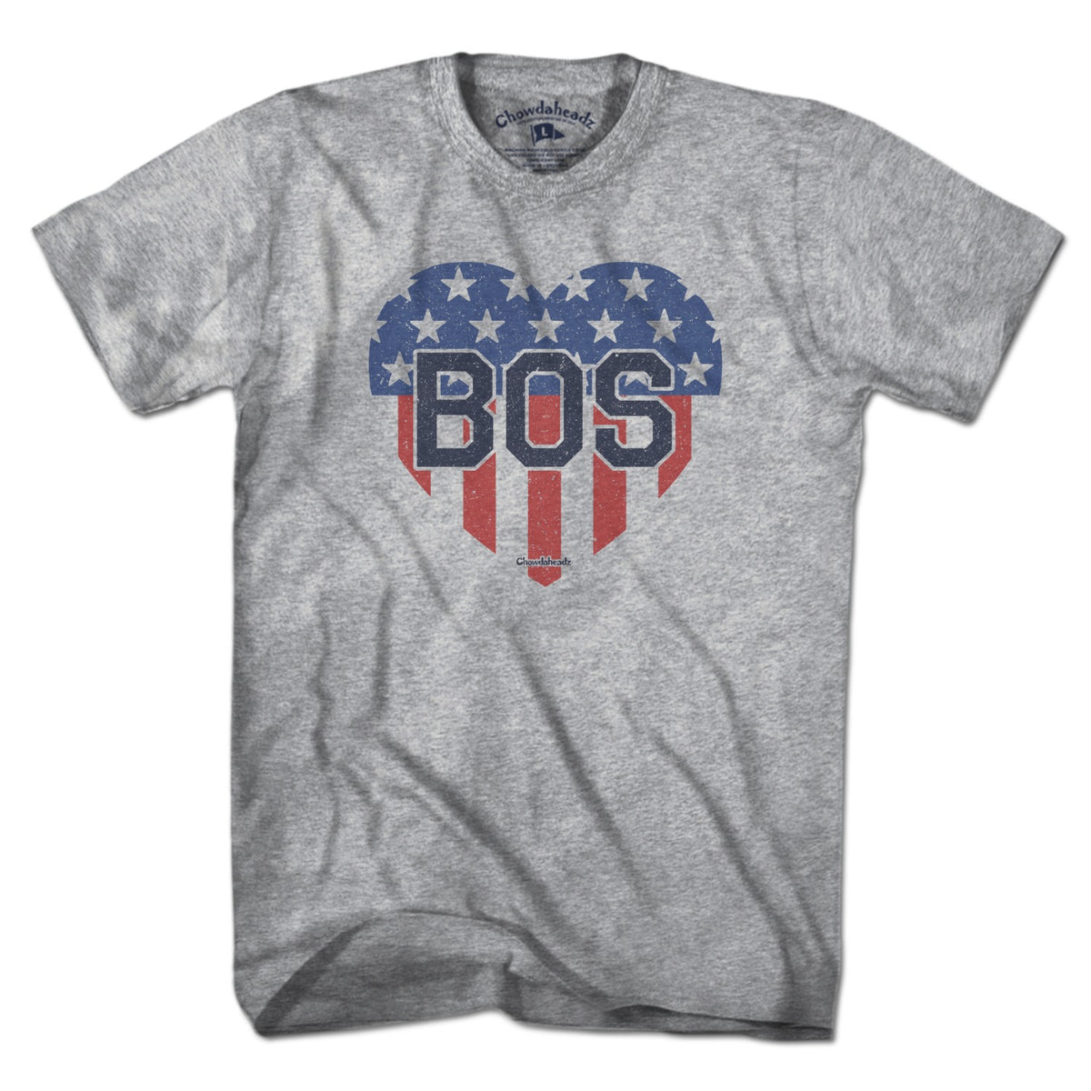 Men's Tee in Gray with BOS Heart Stars & Stripes Boston patriotic graphic