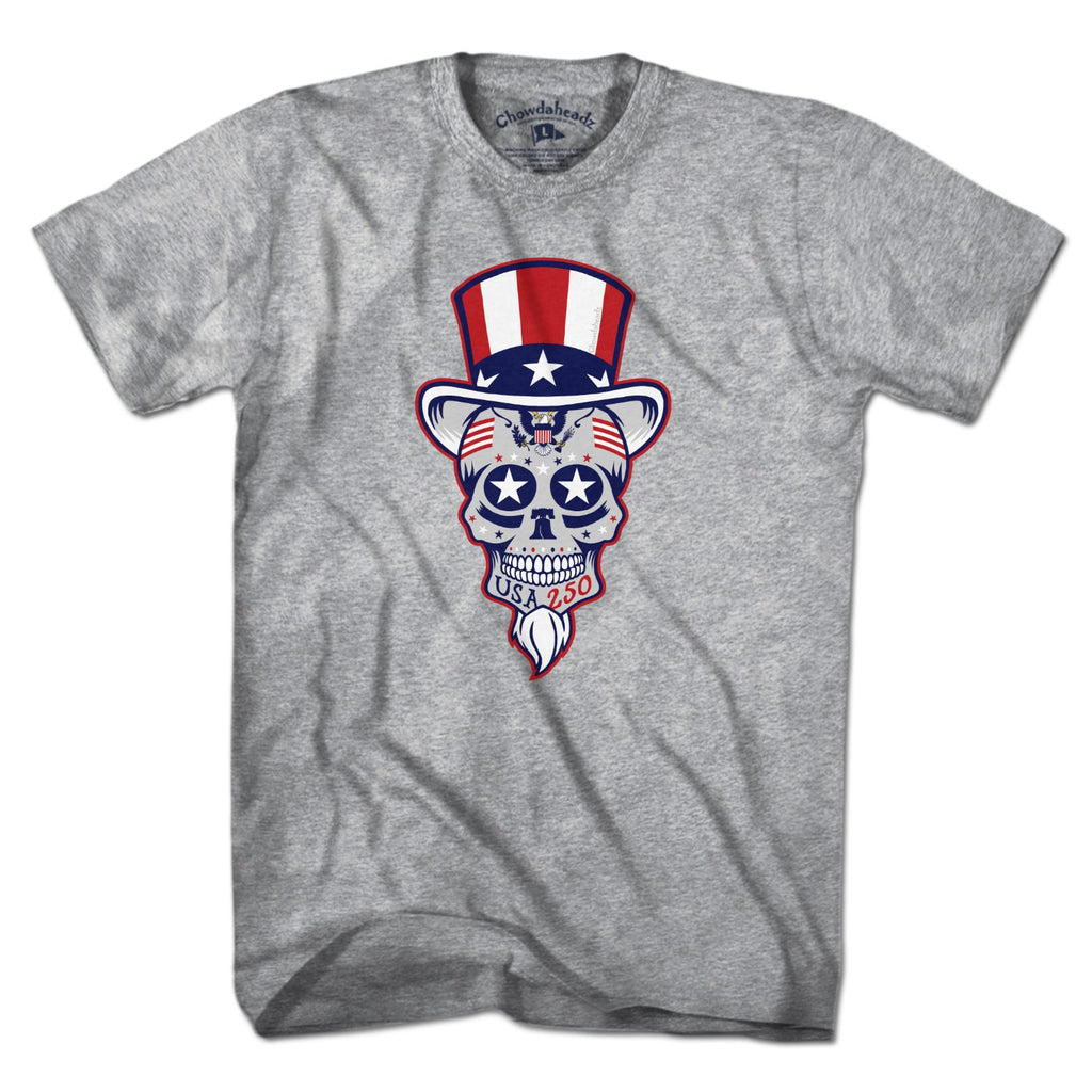 Men's Tee in Gray with Uncle Sam Patriotic Dead Head graphic