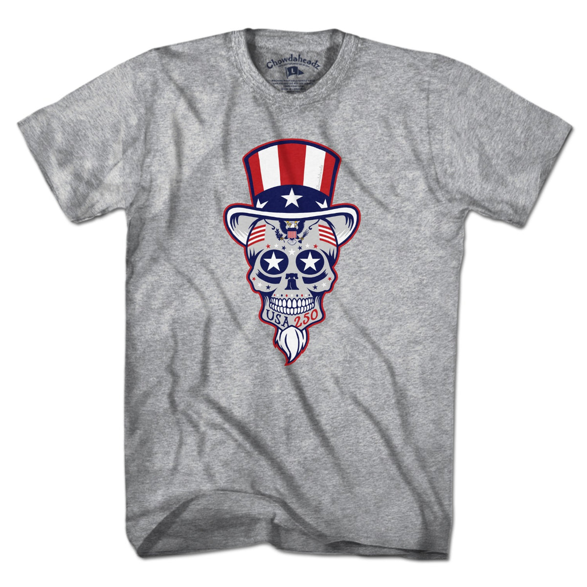 Men's Tee in Gray with Uncle Sam Patriotic Dead Head graphic