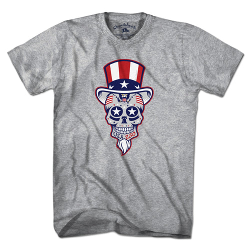 Men's Tee in Gray with Uncle Sam Patriotic Dead Head graphic