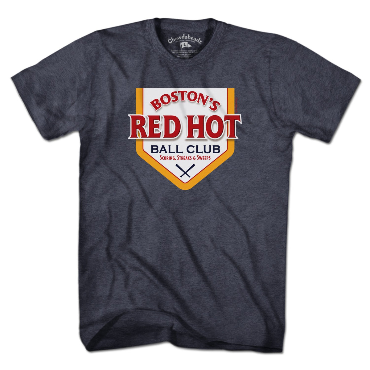 Men's Tee in Heather Blue with Boston's Red Hot Baseball Label vintage graphic