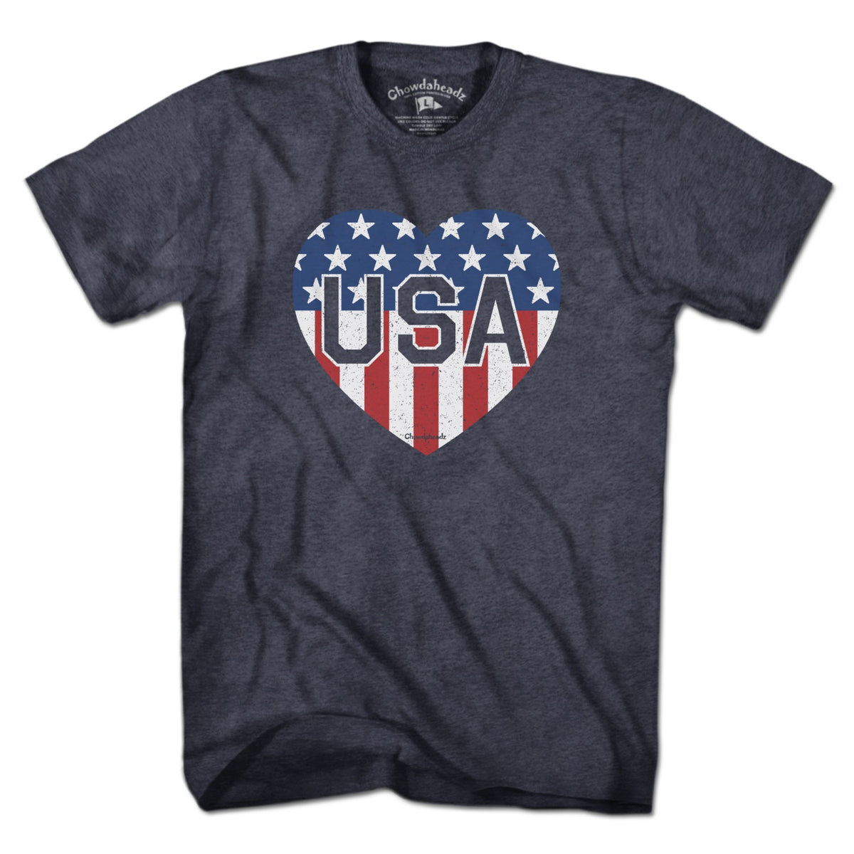 Men's Tee in Heather Blue with USA Heart stars and stripes graphic