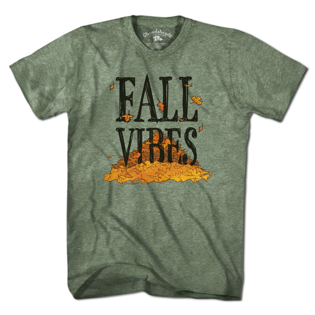 Men's Tee in Military Green with Fall Vibes New England autumn graphic