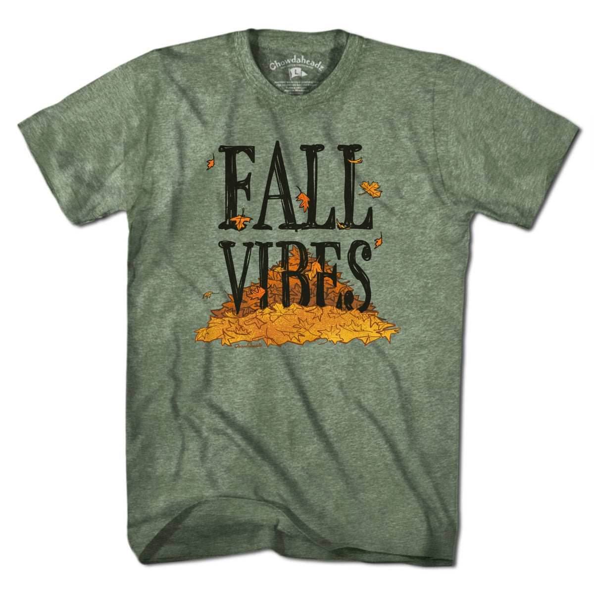 Men's Tee in Military Green with Fall Vibes New England autumn graphic
