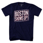 Men's Tee tee in Navy with 'Boston Shows Up' design, New England 