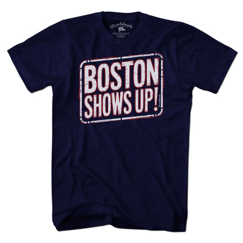 Men's Tee tee in Navy with 'Boston Shows Up' design, New England 